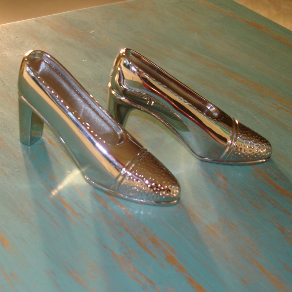 Salt and Pepper Shakers Chrome Silver High Heels Shoes Balletcore